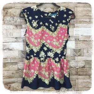Pim + Larkin Peplum Blouse Blue/Multi Print sz. Xs